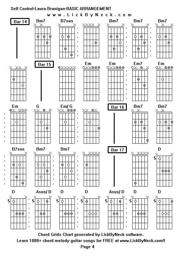 Chord Grids Chart of chord melody fingerstyle guitar song-Self Control-Laura Branigan-BASIC ARRANGEMENT,generated by LickByNeck software.